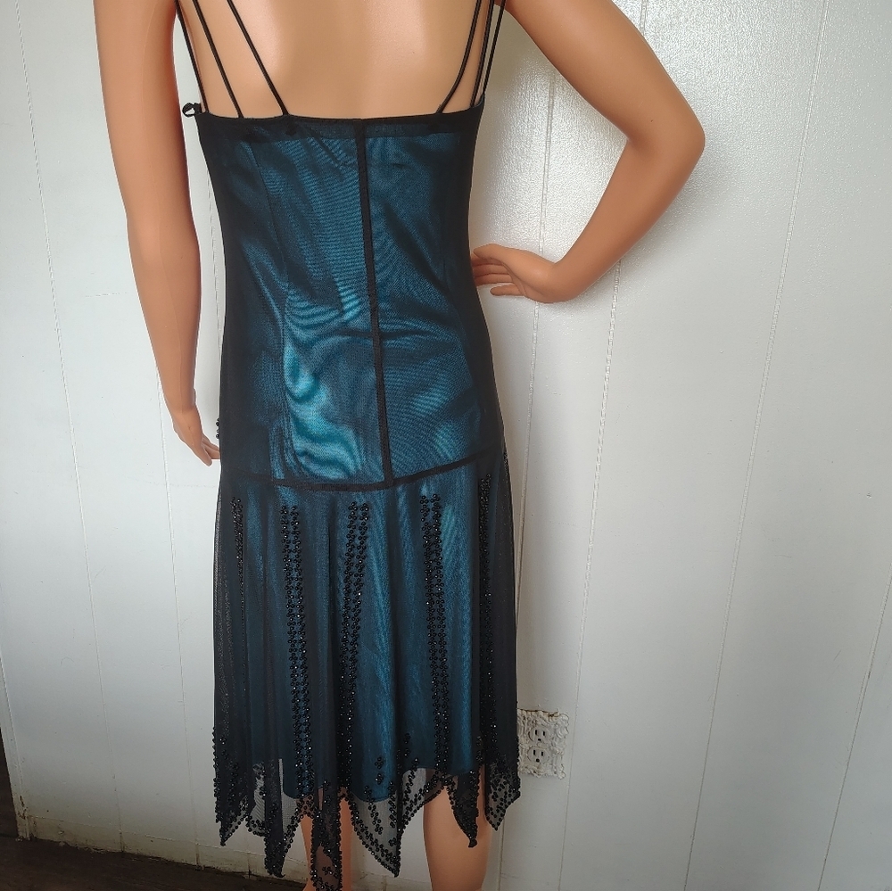 S. L. Fashions Dress; Size 12; Elegant Black and Teal Beaded Dress - Picture 4 of 11
